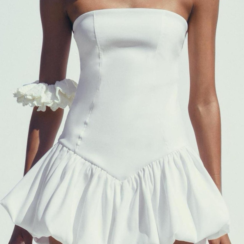 Zara White Ruffled Mini Dress